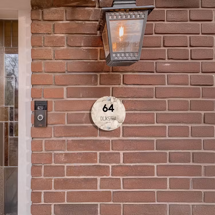 Naambordje voordeur - Rond - Lichtbruin marmer - Modern — 5