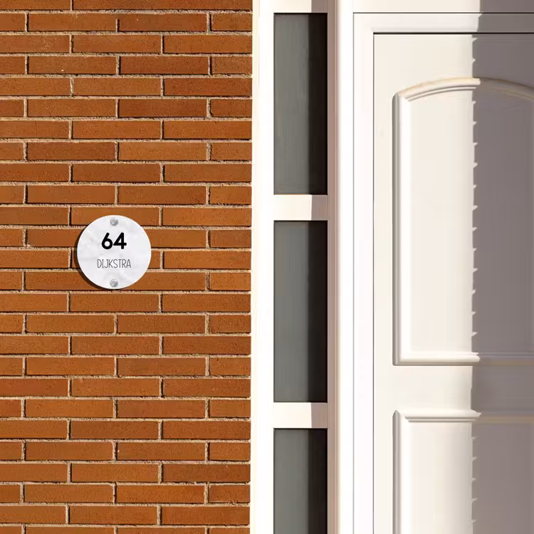 Naambordje voordeur - Rond - Lichtgrijs marmer - Modern — 3