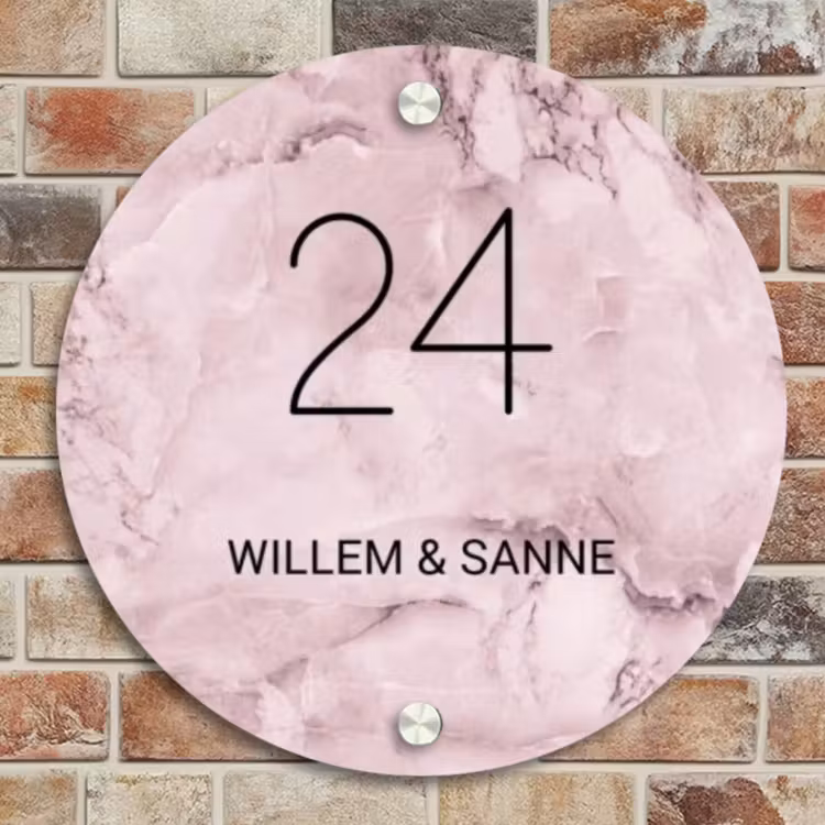 Naambordje voordeur - Rond - Roze marmer - Klassiek — 4