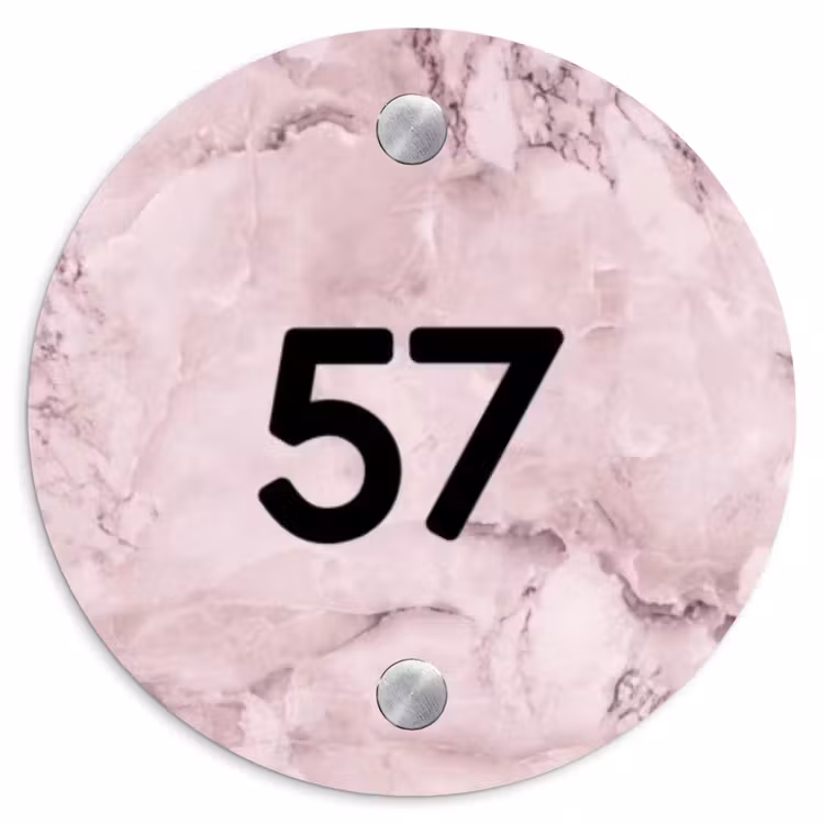 Naambordje voordeur - Rond - Roze marmer - Traditioneel — 1