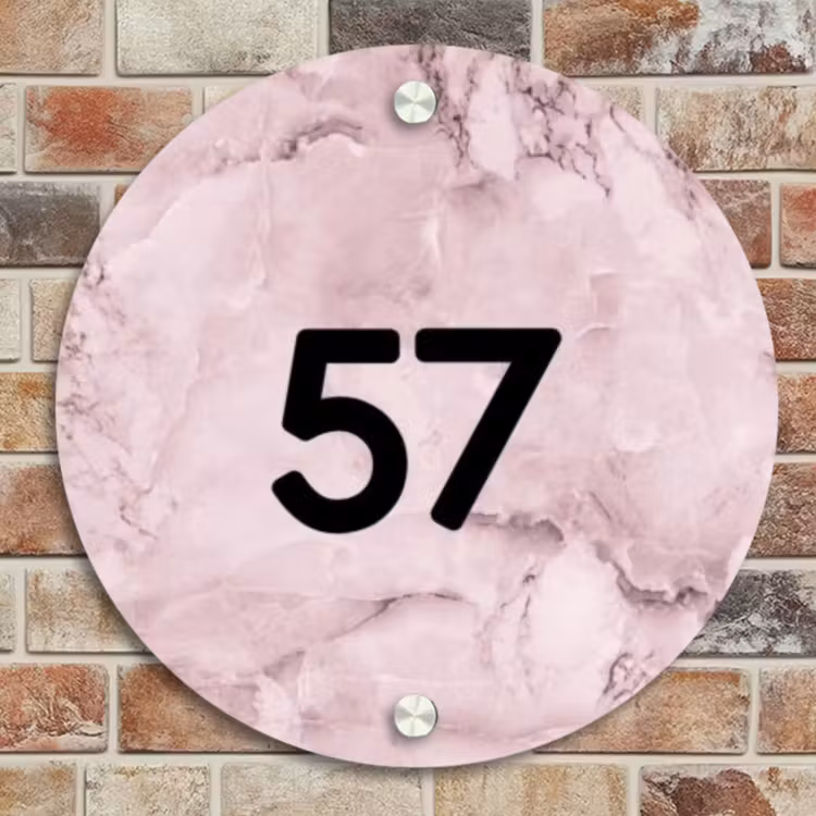 Naambordje voordeur - Rond - Roze marmer - Traditioneel — 4