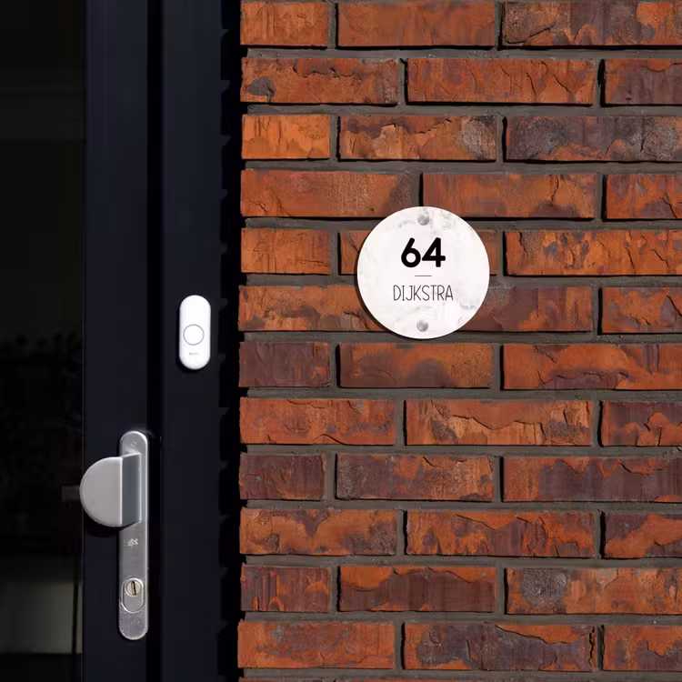 Naambordje voordeur - Rond - Wit marmer - Modern — 2