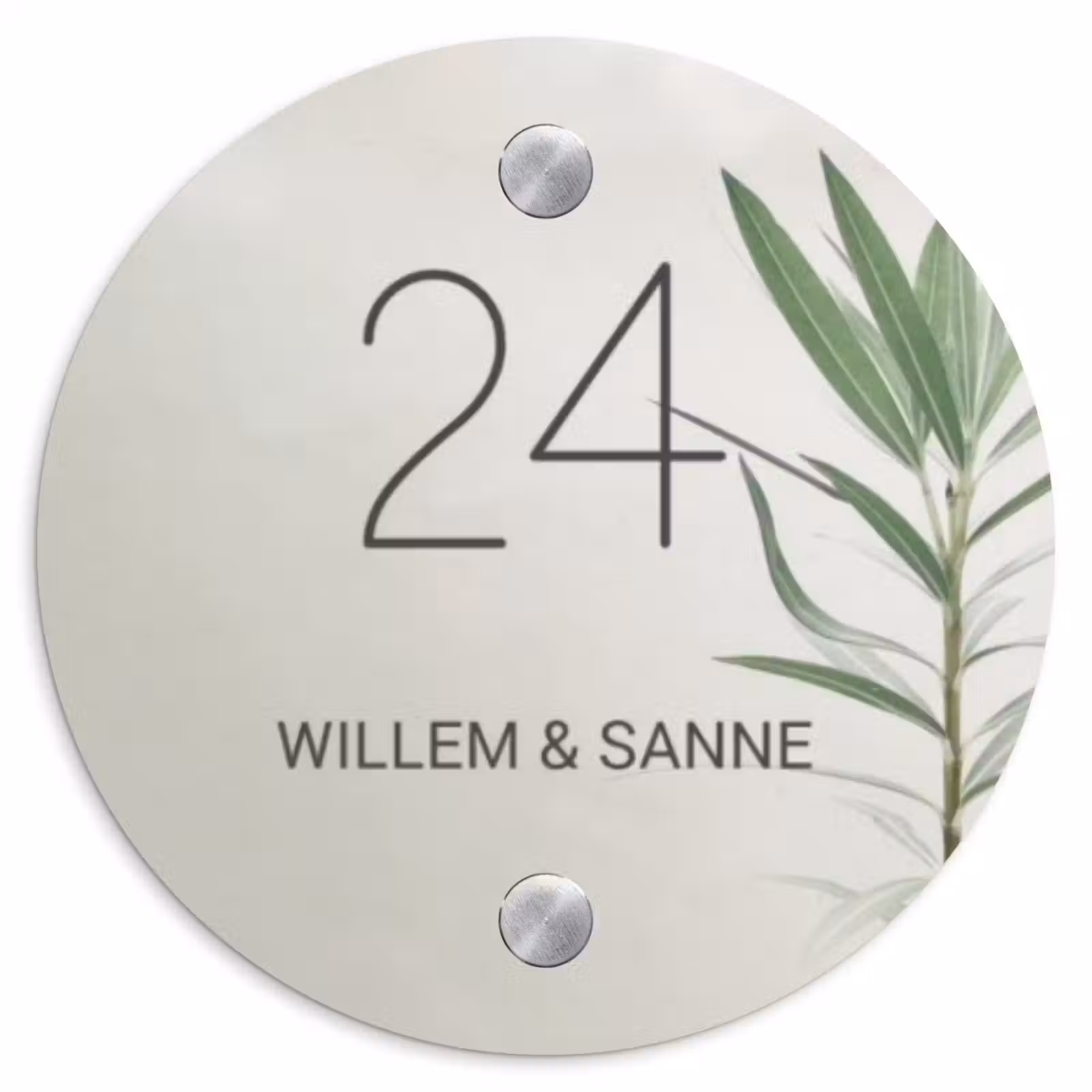 Naambordje voordeur - Rond - Lichtbeige met plant - Klassiek — 1