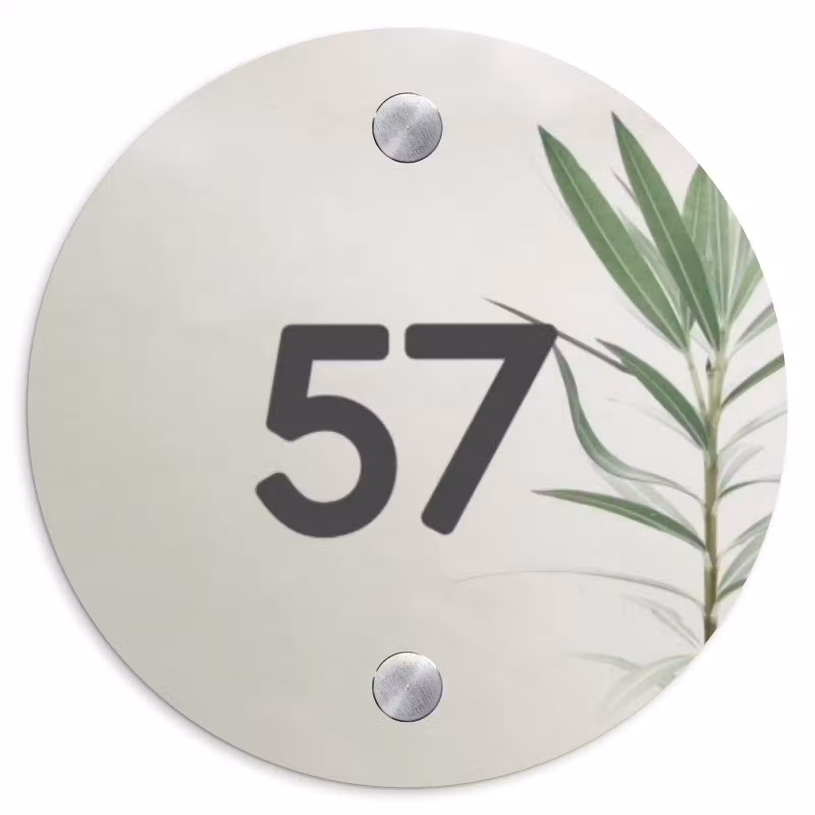 Naambordje voordeur - Rond - Lichtbeige met plant - Traditioneel — 1