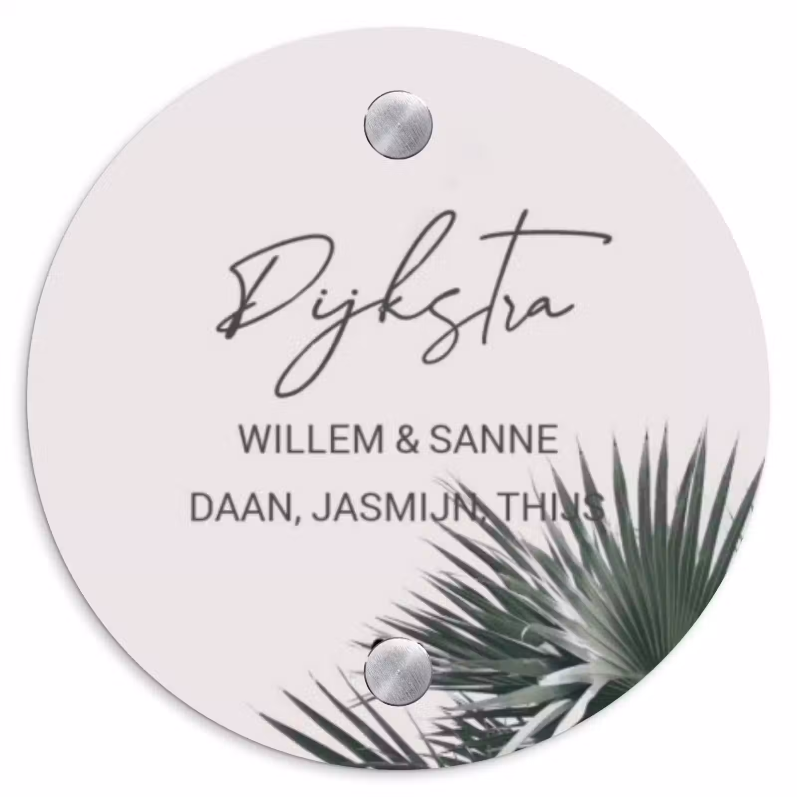 Naambordje voordeur - Rond - Lichtroze met palmblad - Sierlijk — 1