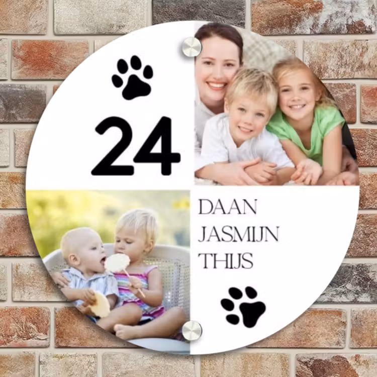 Naambordje voordeur - Rond - Familieportret met pootafdrukken - Klassiek — 4