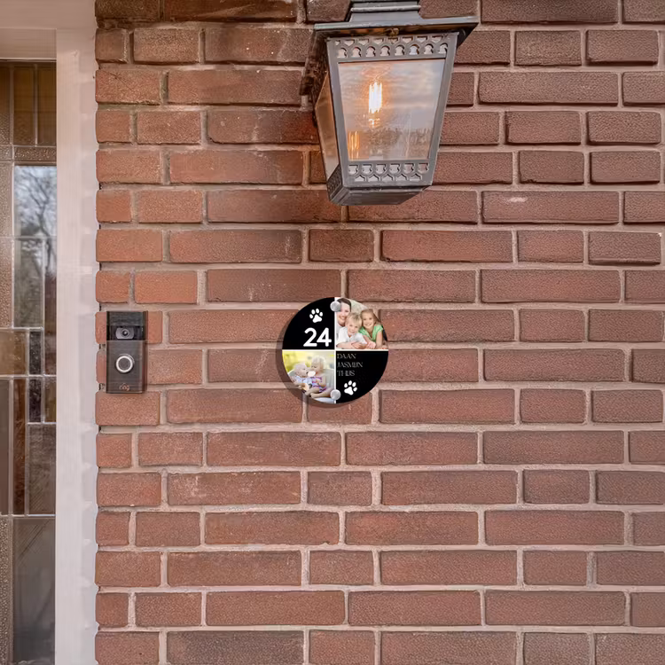 Naambordje voordeur - Rond - Familieportret met pootafdrukken zwart - Klassiek — 5