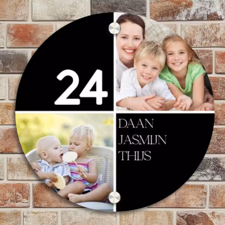 Naambordje voordeur - Rond - Familieportret strak zwart - Klassiek — 4