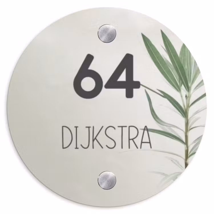 Naambordje voordeur - Rond - Lichtbeige met plant - Modern — 1