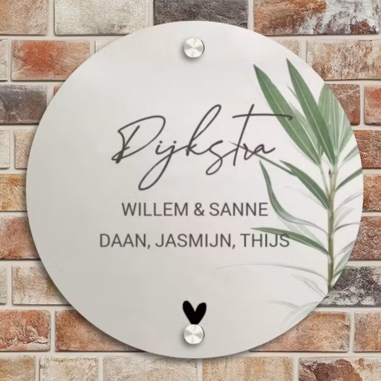 Naambordje voordeur - Rond - Lichtbeige met plant - Sierlijk — 4
