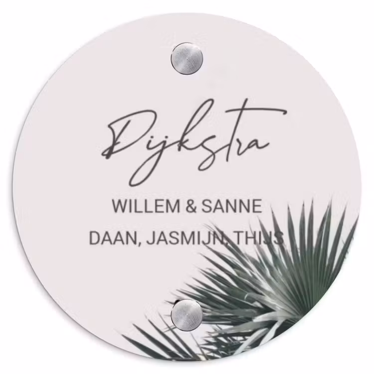 Naambordje voordeur - Rond - Lichtroze met palmblad - Sierlijk — 1