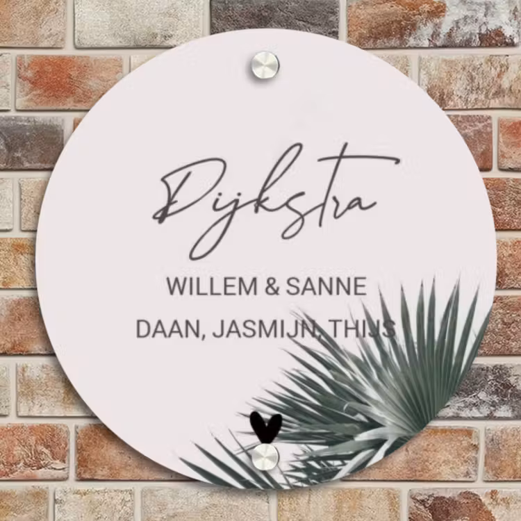 Naambordje voordeur - Rond - Lichtroze met palmblad - Sierlijk — 4