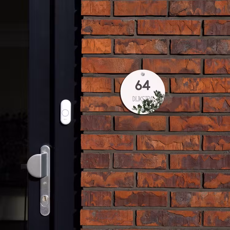 Naambordje voordeur - Rond - Wit met bladeren - Modern — 2