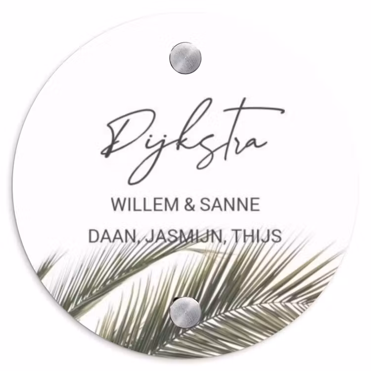 Naambordje voordeur - Rond - Wit met palmblad - Sierlijk — 1