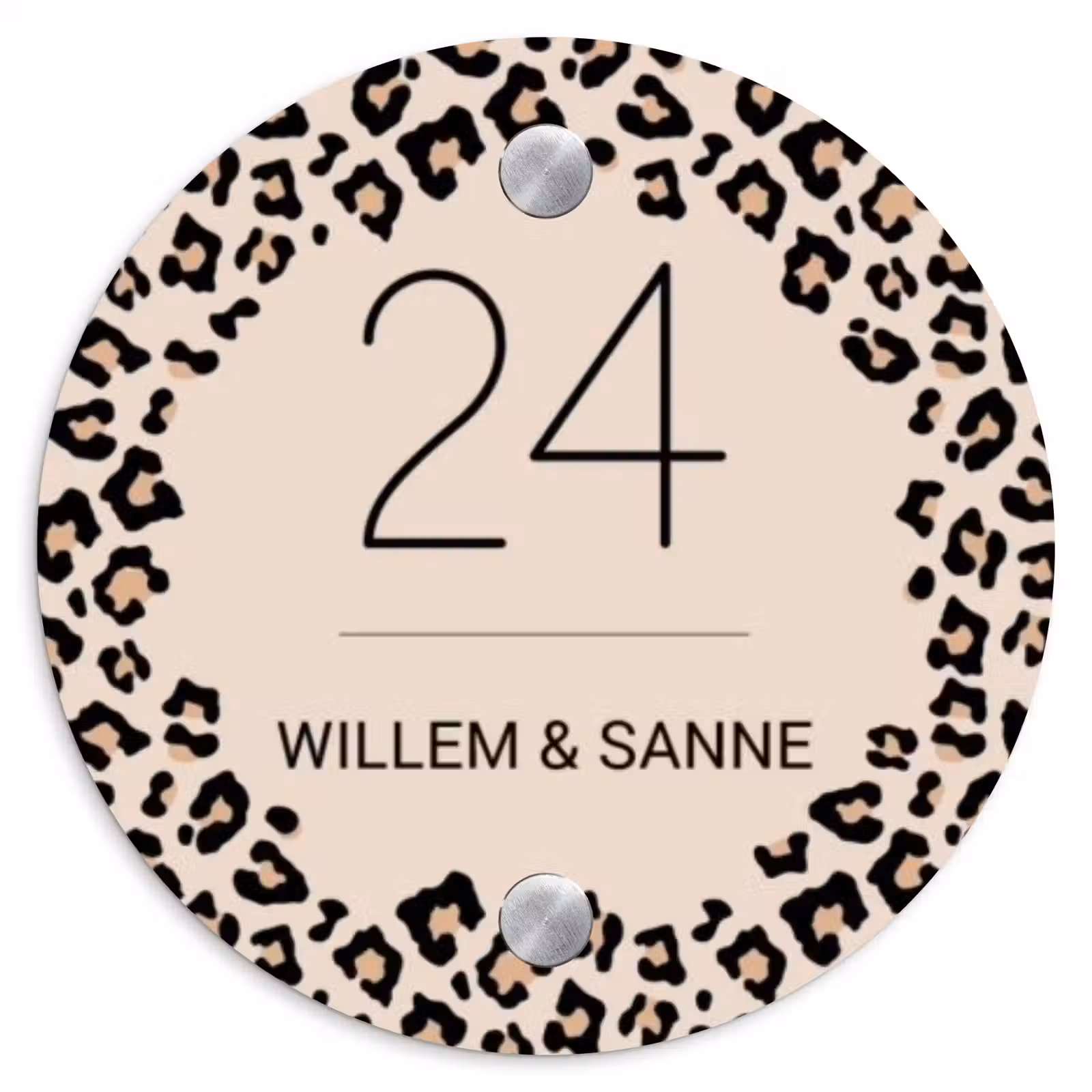 Naambordje voordeur - Rond - Beige luipaardprint - Klassiek — 1