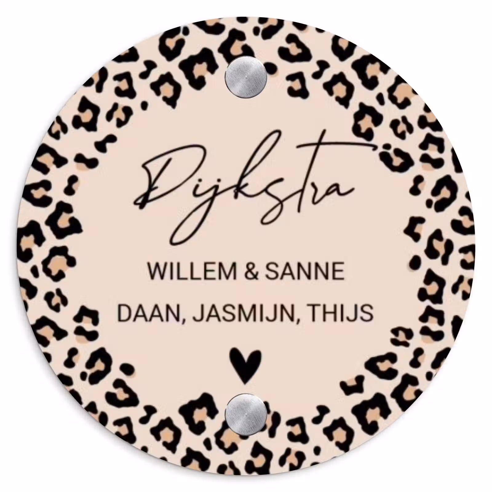 Naambordje voordeur - Rond - Beige luipaardprint - Sierlijk — 1