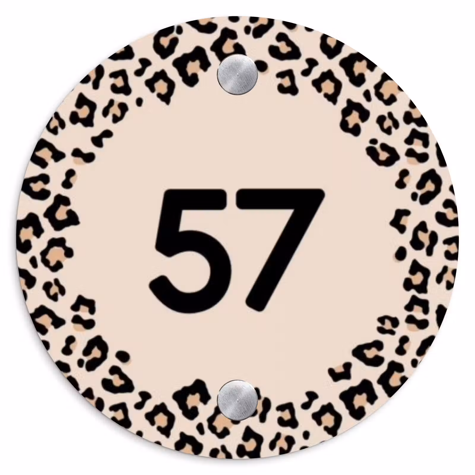Naambordje voordeur - Rond - Beige luipaardprint - Traditioneel — 1