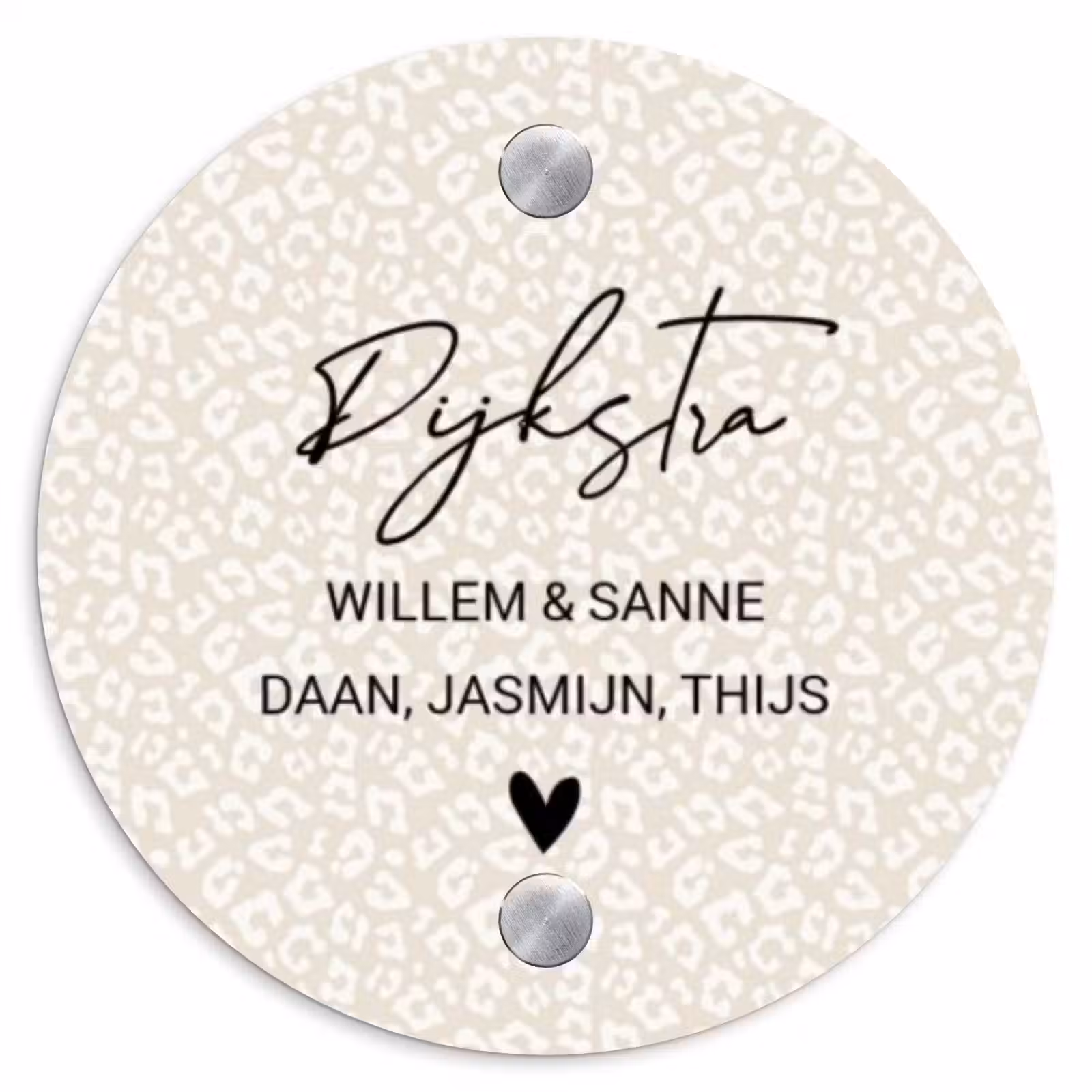 Naambordje voordeur - Rond - Beige panterprint - Sierlijk — 1