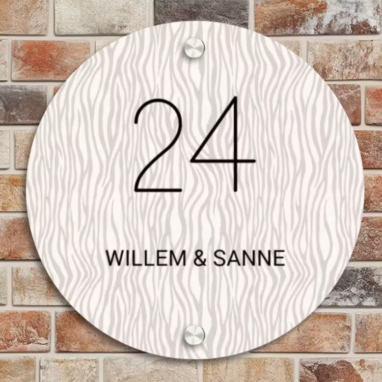 Naambordje voordeur - Rond - Beige golvende strepen - Klassiek — 4