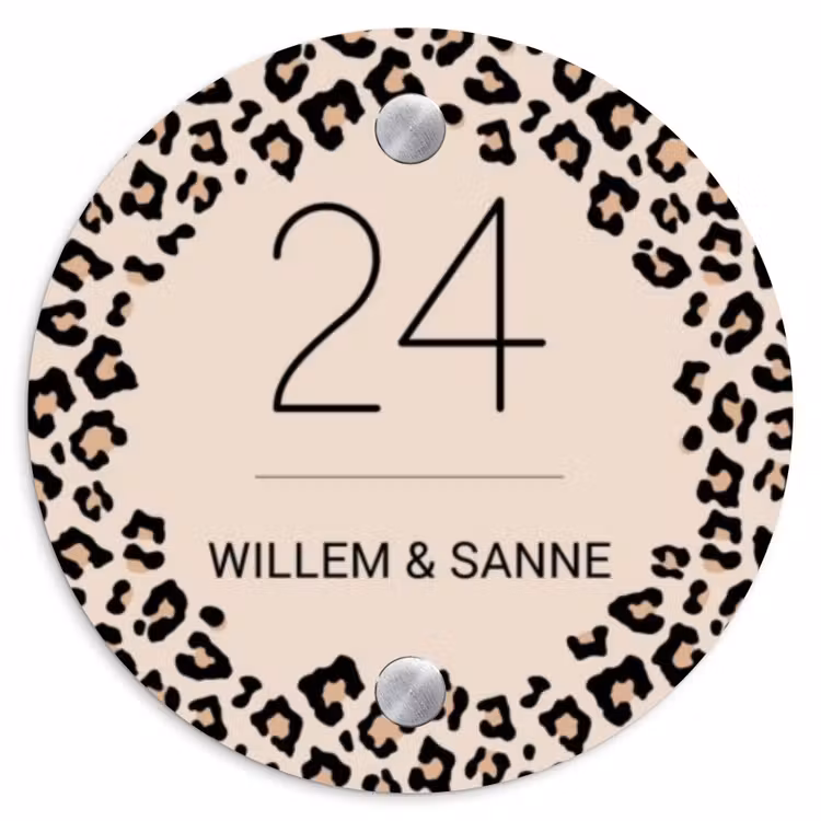 Naambordje voordeur - Rond - Beige luipaardprint - Klassiek — 1