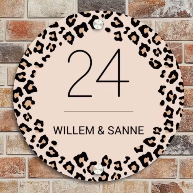 Naambordje voordeur - Rond - Beige luipaardprint - Klassiek — 4