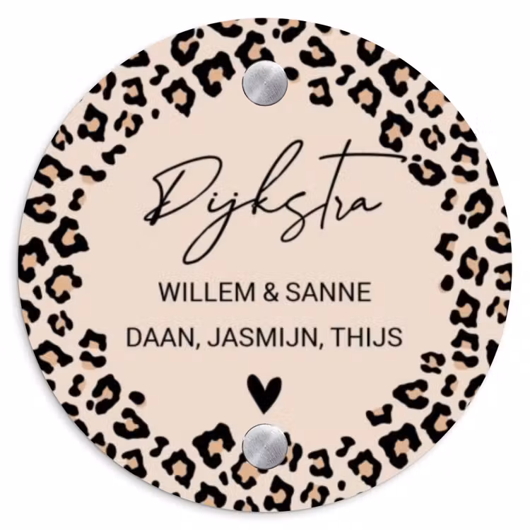 Naambordje voordeur - Rond - Beige luipaardprint - Sierlijk — 1