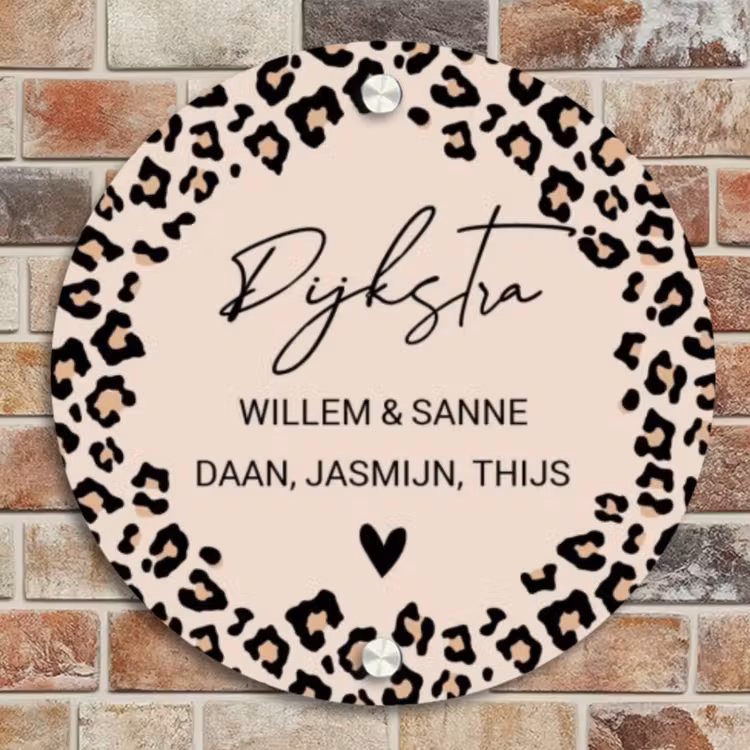 Naambordje voordeur - Rond - Beige luipaardprint - Sierlijk — 4
