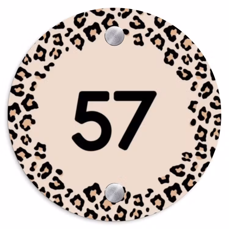 Naambordje voordeur - Rond - Beige luipaardprint - Traditioneel — 1