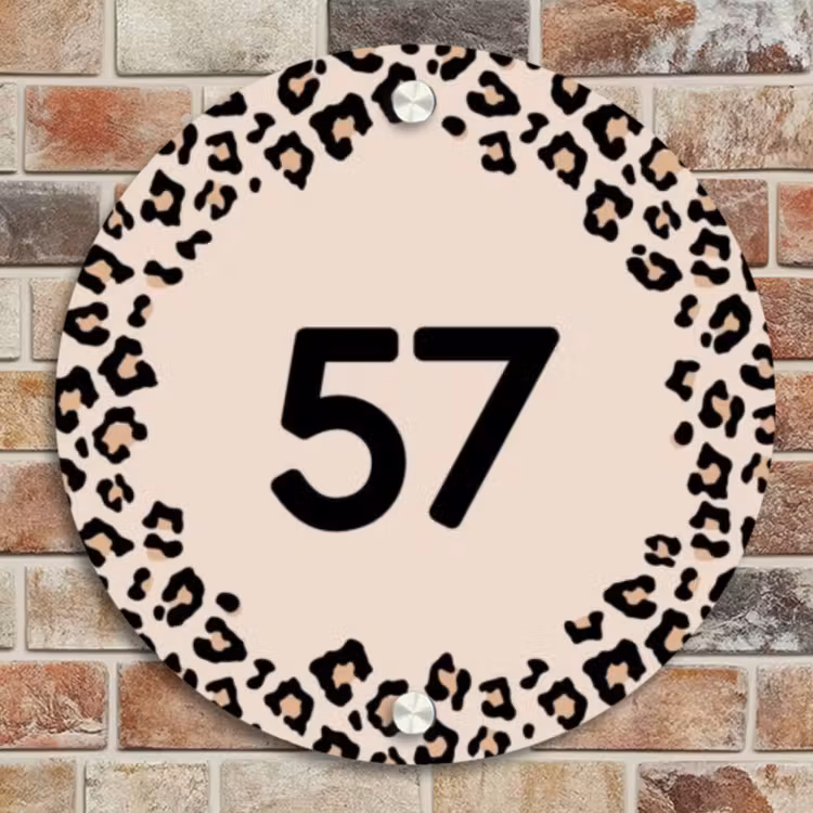 Naambordje voordeur - Rond - Beige luipaardprint - Traditioneel — 4