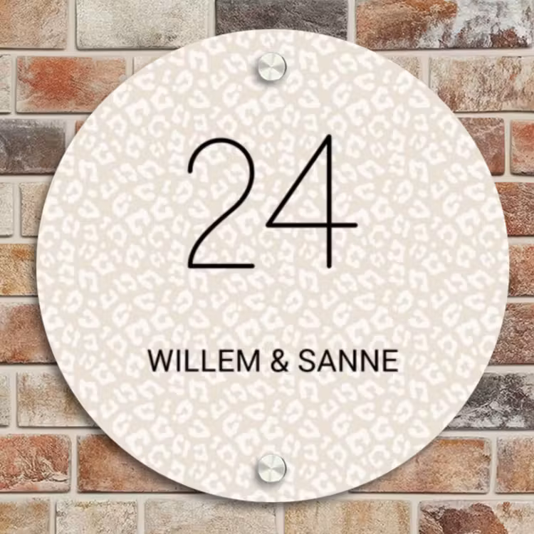 Naambordje voordeur - Rond - Beige panterprint - Klassiek — 4