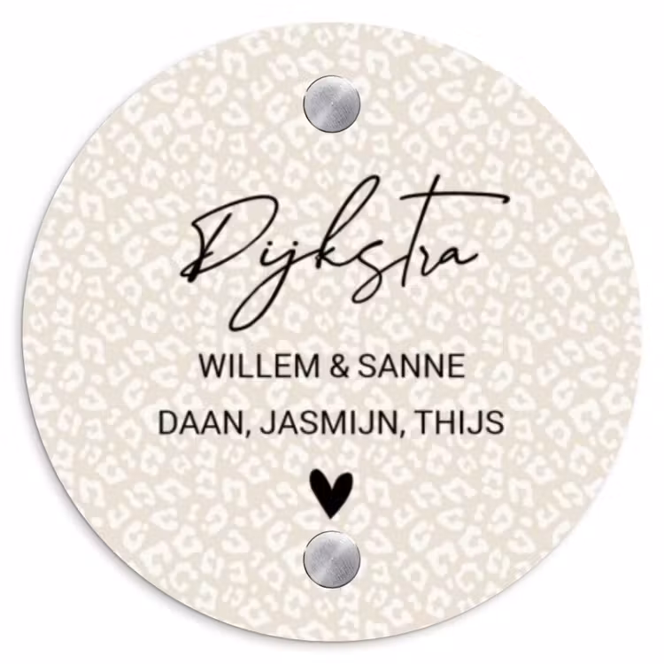Naambordje voordeur - Rond - Beige panterprint - Sierlijk — 1