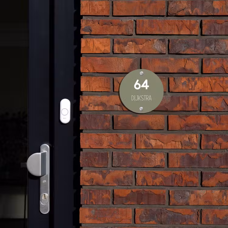 Naambordje voordeur - Rond - Olijfgroen - Modern — 2