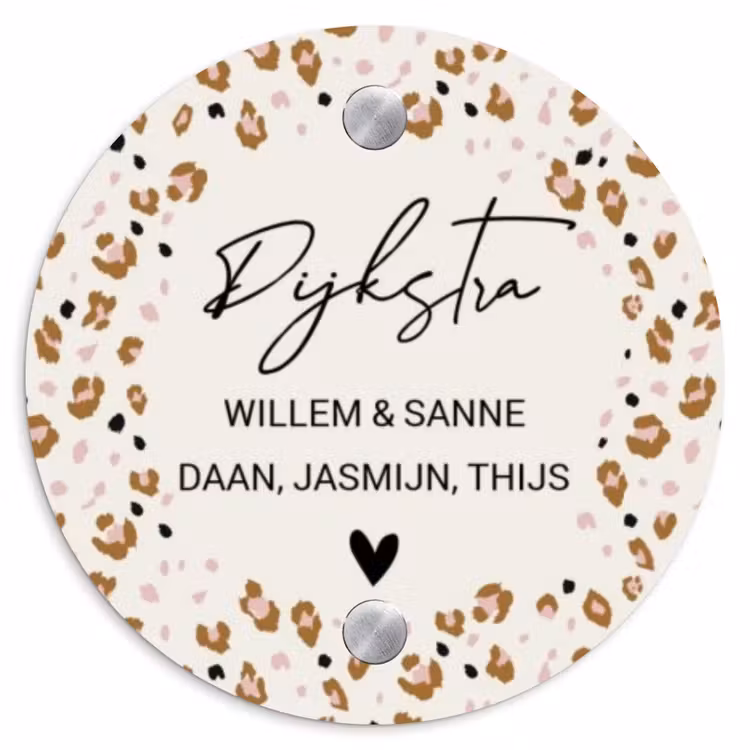Naambordje voordeur - Rond - Panterprint rand - Sierlijk — 1