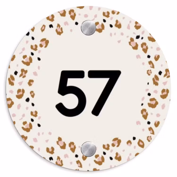 Naambordje voordeur - Rond - Panterprint rand - Traditioneel — 1