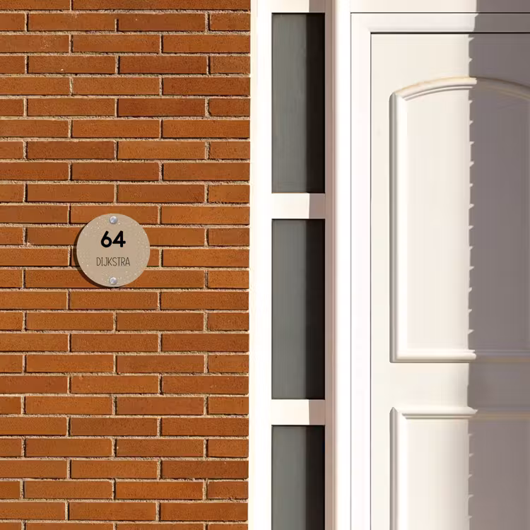Naambordje voordeur - Rond - Beige met stippen - Modern — 3