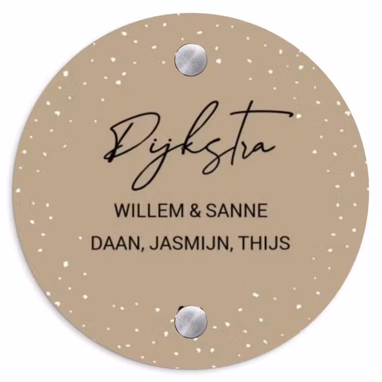 Naambordje voordeur - Rond - Beige met stippen - Sierlijk — 1