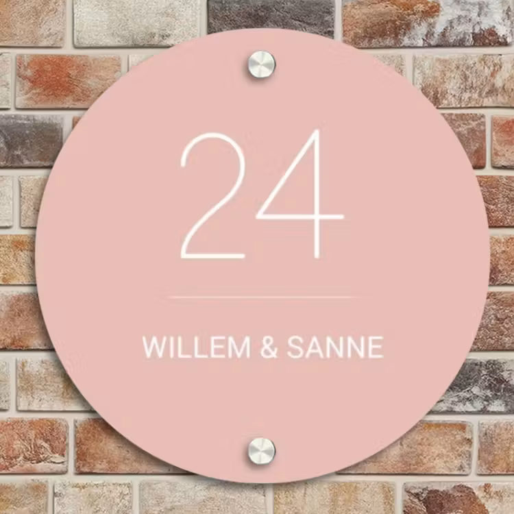 Naambordje voordeur - Rond - Effen roze - Klassiek — 4