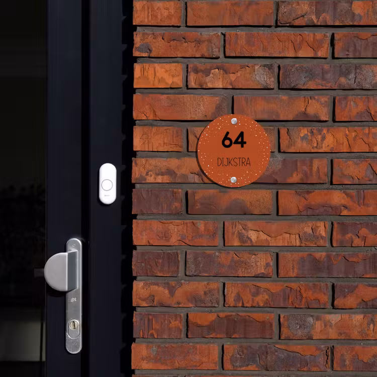 Naambordje voordeur - Rond - Roestbruin met stippen - Modern — 2