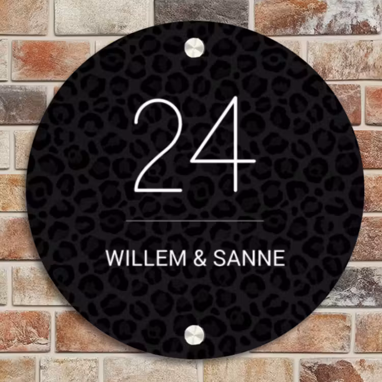 Naambordje voordeur - Rond - Zwart panterprint - Klassiek — 4