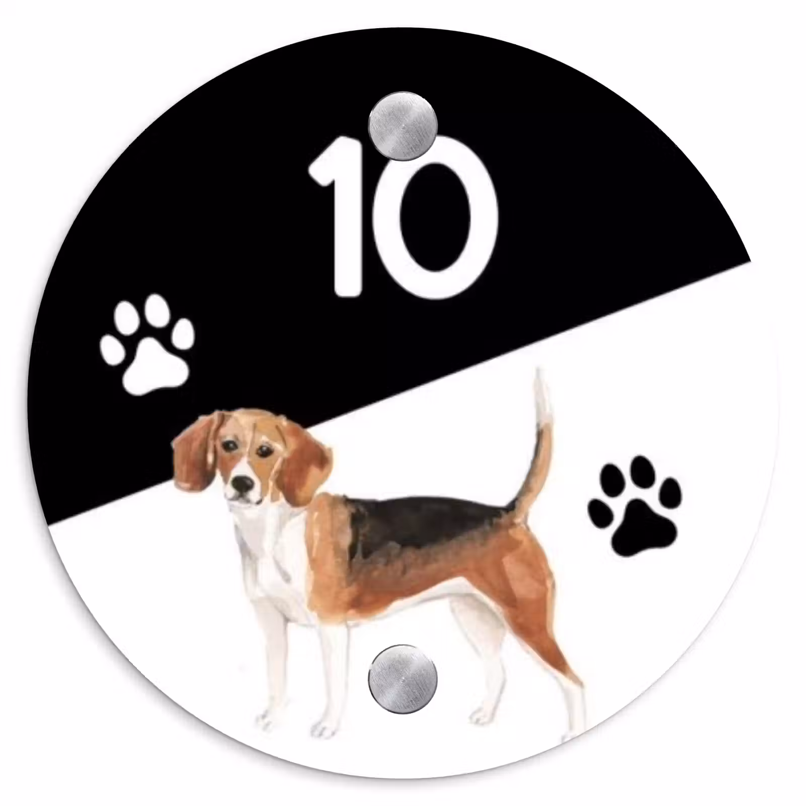 Naambordje voordeur - Rond - Zwart wit - Huisdier - Beagle — 1