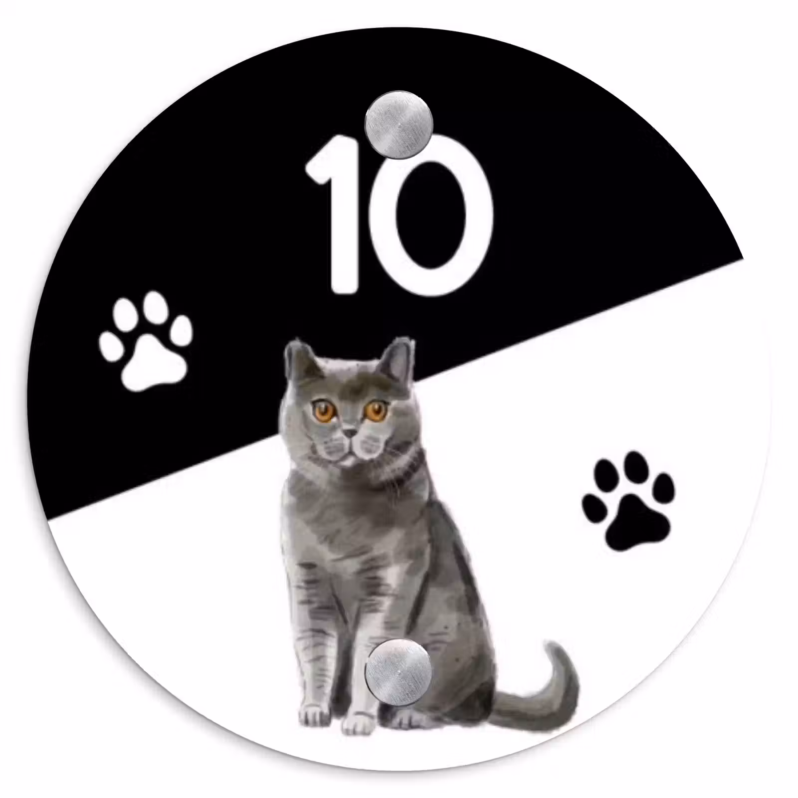 Naambordje voordeur - Rond - Zwart wit - Huisdier - Grijze kat — 1
