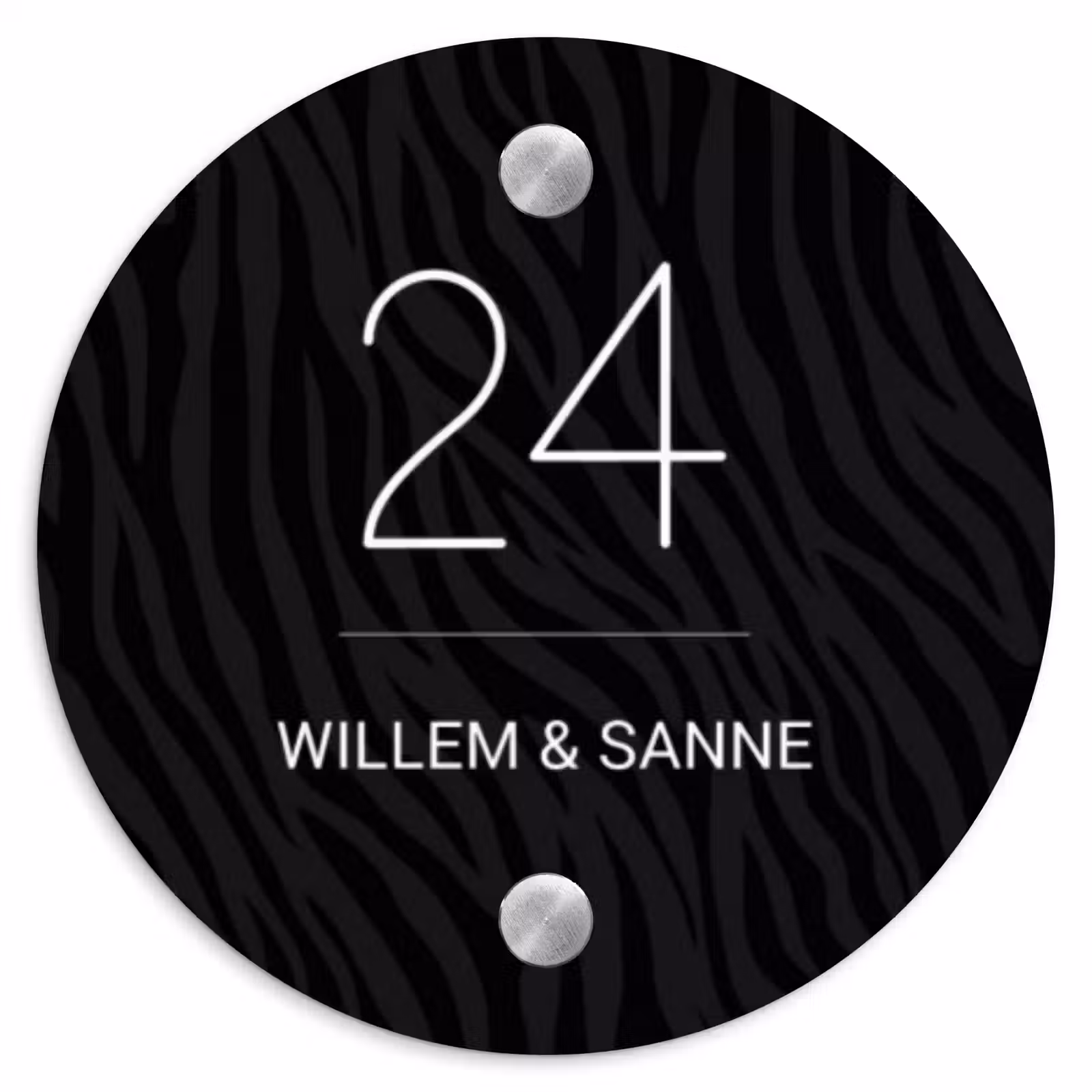 Naambordje voordeur - Rond - Zwart zebraprint - Klassiek — 1