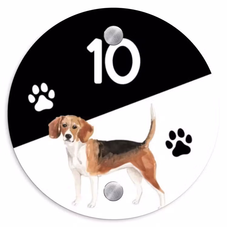 Naambordje voordeur - Rond - Zwart wit - Huisdier - Beagle — 1
