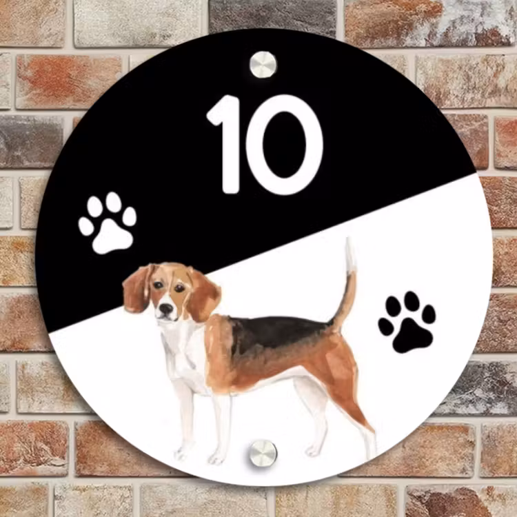 Naambordje voordeur - Rond - Zwart wit - Huisdier - Beagle — 4