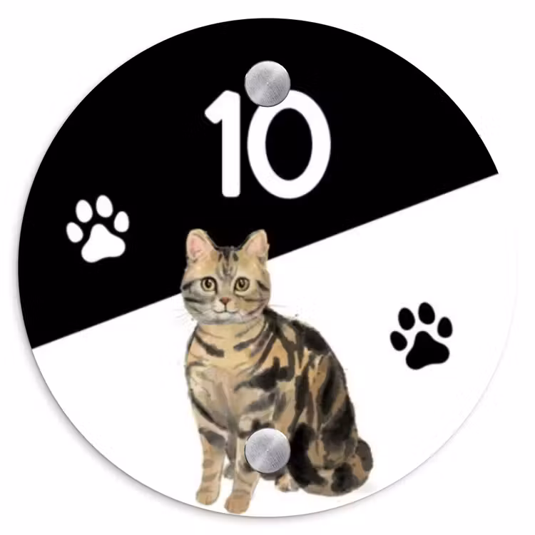 Naambordje voordeur - Rond - Zwart wit - Huisdier - Bruingestreepte kat — 1