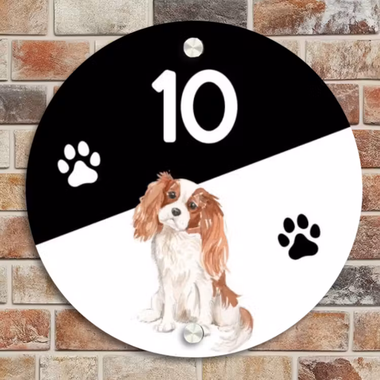 Naambordje voordeur - Rond - Zwart wit - Huisdier - Cavalier King Charles Spaniël — 4