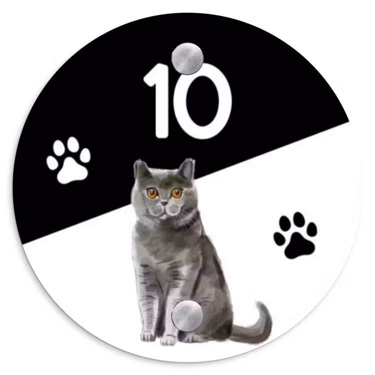Naambordje voordeur - Rond - Zwart wit - Huisdier - Grijze kat — 1