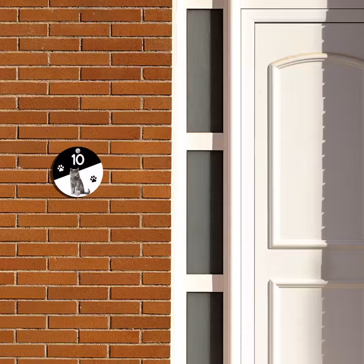 Naambordje voordeur - Rond - Zwart wit - Huisdier - Grijze kat — 3