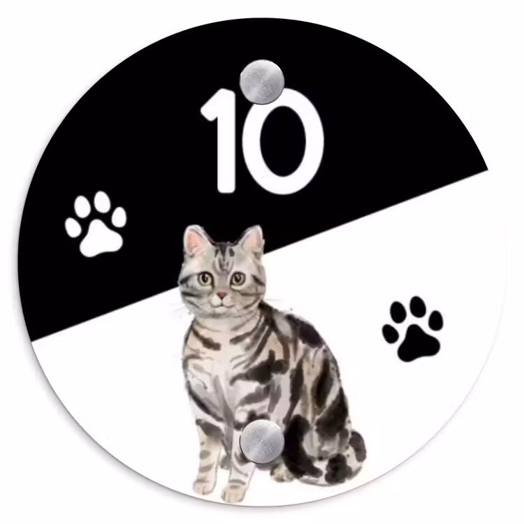 Naambordje voordeur - Rond - Zwart wit - Huisdier - Zilvergrijs gestreepte kat — 1