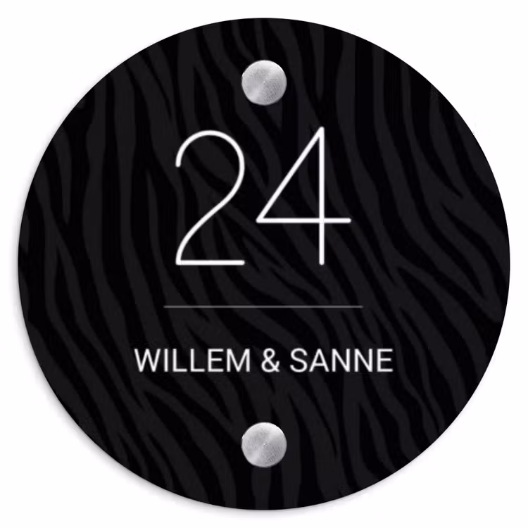 Naambordje voordeur - Rond - Zwart zebraprint - Klassiek — 1